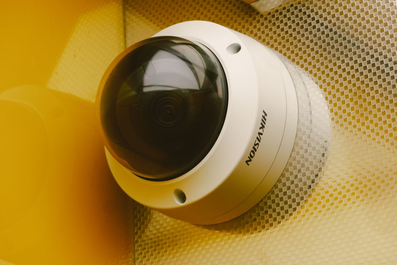 product-02 From below of modern camera for recording audio and video in building for security and protection